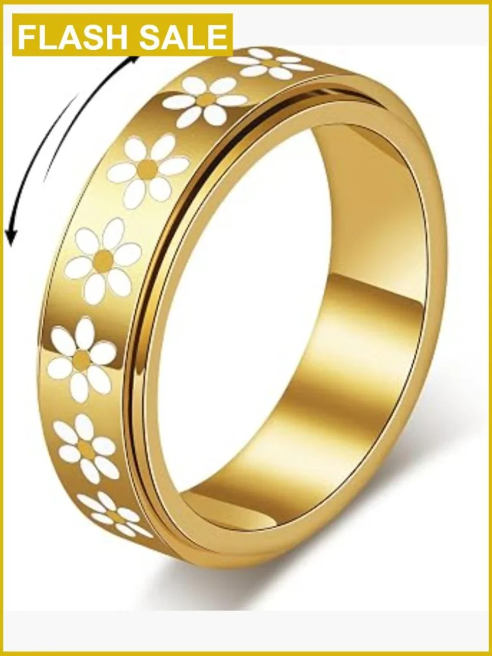 Daisy Fidget Ring Stainless Steel 18K Gold Plated Spinner Anxiety Relief Band